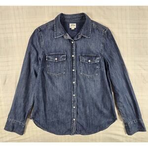 J. CREW Women's Western Chambray Shirt in Vintage Indigo Pearl Snaps 8